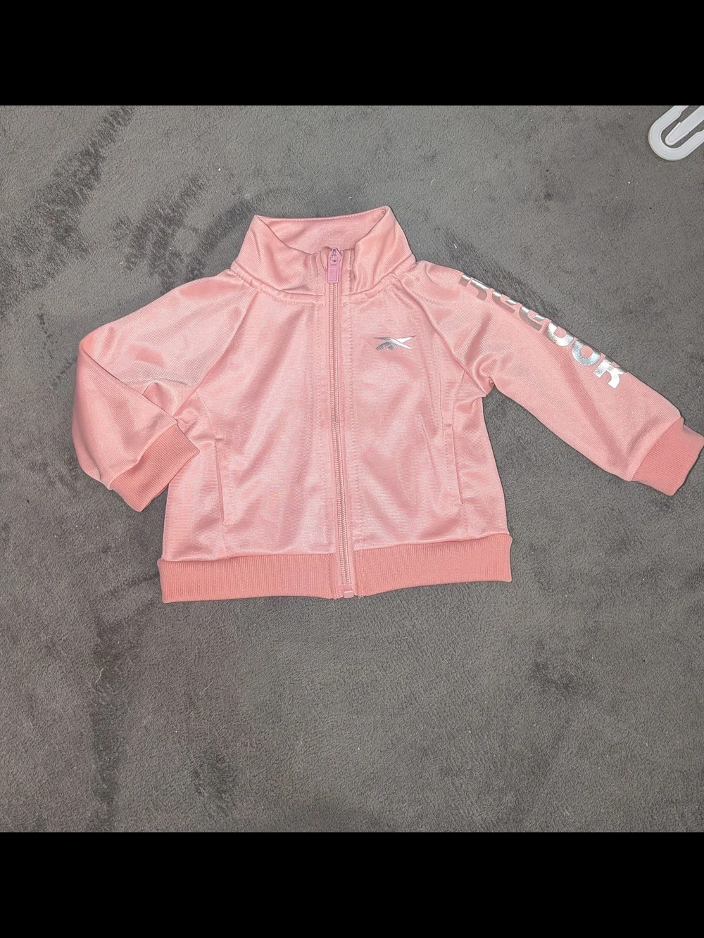 Reebok Pink Girls Track Jacket & Metallic Gray Leggings Set